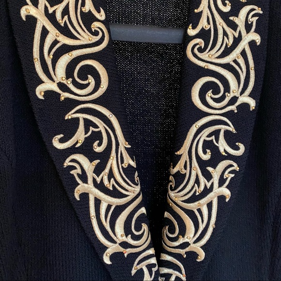 SOLD St. John Evening knit blazer embellished formal jacket black with gold 4 - Picture 3 of 12